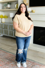 This Little Life Mock Neck Short Sleeve Sweater in Oatmeal - Maple Row Boutique 