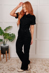 Tilda Short Sleeve Control Top Denim Jumpsuit - Maple Row Boutique 