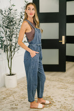 Too Cute to Compute Waist Tie Overalls in Dark Blue - Maple Row Boutique