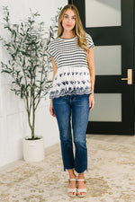 Too Sweet to Share Scalloped Hem Blouse in Ivory and Navy - Maple Row Boutique