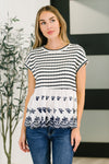 Too Sweet to Share Scalloped Hem Blouse in Ivory and Navy - Maple Row Boutique
