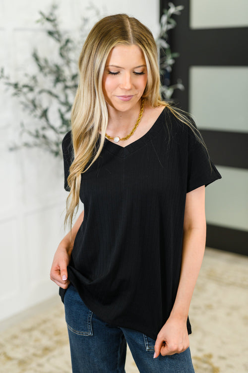 Top Shelf Basic V-Neck Ribbed Tee in Black - Maple Row Boutique