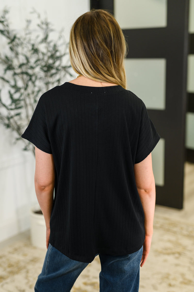 Top Shelf Basic V-Neck Ribbed Tee in Black - Maple Row Boutique