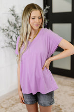 Top Shelf Basic V-Neck Ribbed Tee in Lavender - Maple Row Boutique