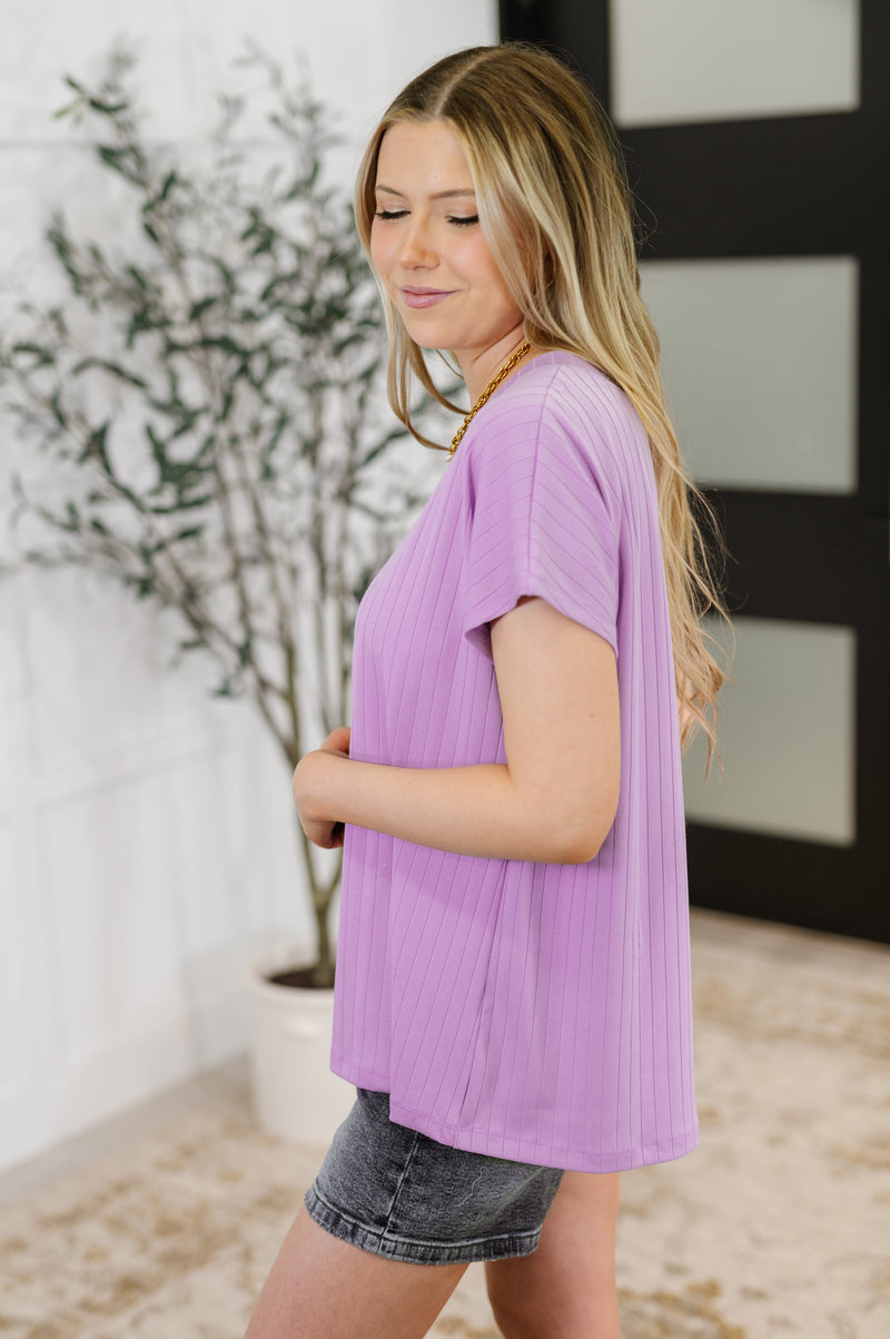 Top Shelf Basic V-Neck Ribbed Tee in Lavender - Maple Row Boutique