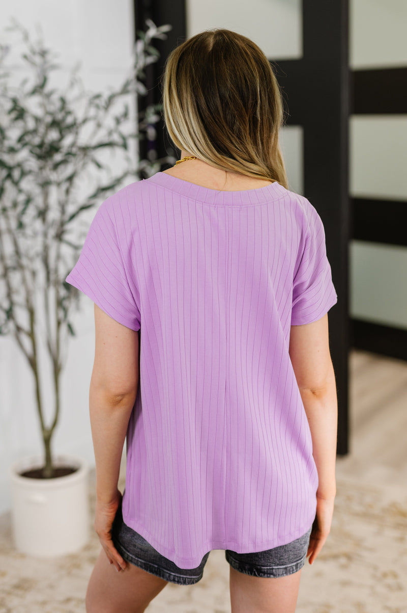 Top Shelf Basic V-Neck Ribbed Tee in Lavender - Maple Row Boutique