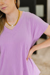 Top Shelf Basic V-Neck Ribbed Tee in Lavender - Maple Row Boutique