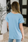 Top Shelf Basic V-Neck Ribbed Tee in Sky Blue - Maple Row Boutique