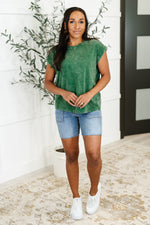 Top That Mineral Wash Tee in Dark Green - Maple Row Boutique