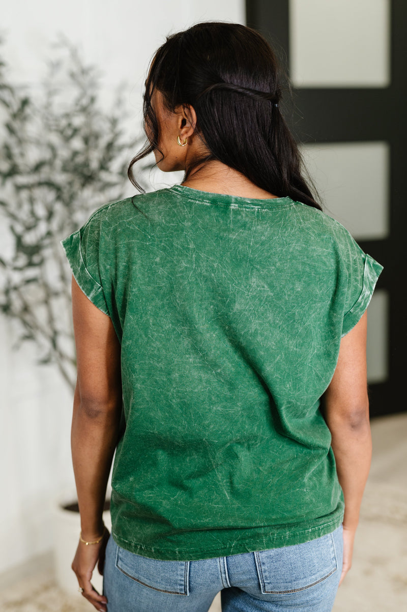 Top That Mineral Wash Tee in Dark Green - Maple Row Boutique