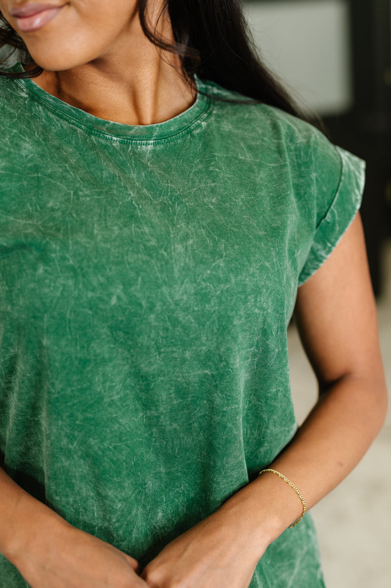 Top That Mineral Wash Tee in Dark Green - Maple Row Boutique