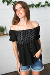 Black Eyelet Puff Sleeve Babydoll Top - Maple Row Boutique 