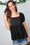Black Eyelet Puff Sleeve Babydoll Top - Maple Row Boutique 