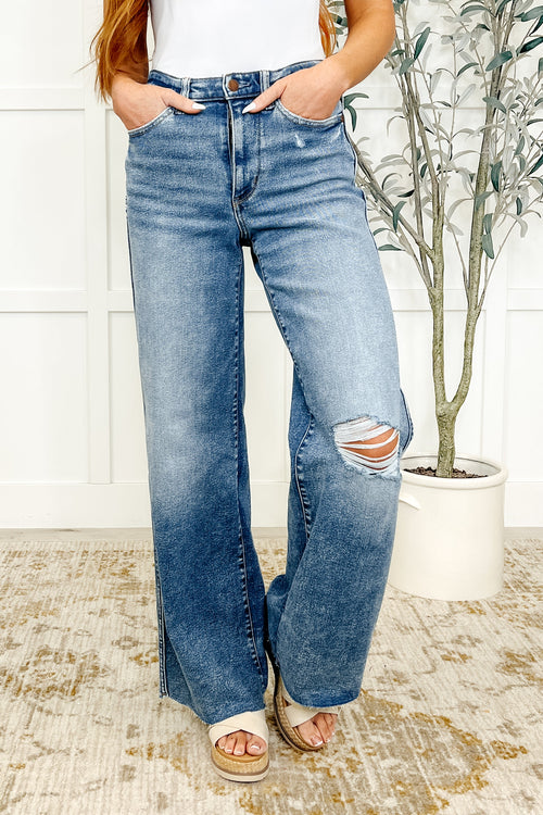 Tucker High Rise Vintage Wash Wide Leg Jeans - Maple Row Boutique