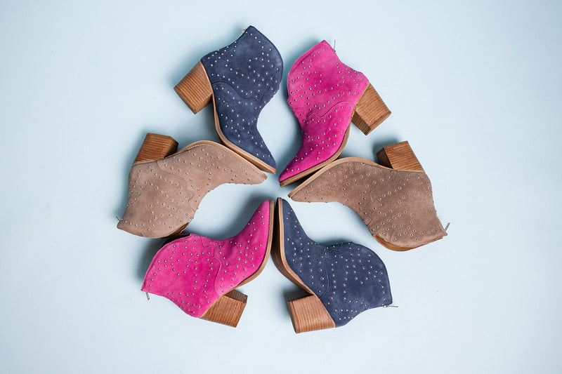 Twilight Studded Heeled Ankle Boot in Taupe - Maple Row Boutique 
