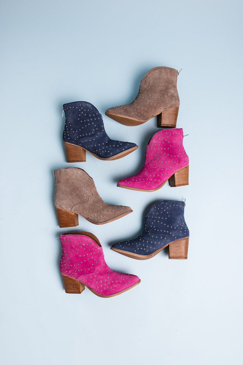 Twilight Studded Heeled Ankle Boot in Taupe - Maple Row Boutique 