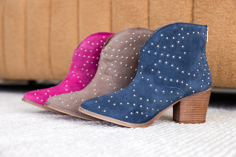 Twilight Studded Heeled Ankle Boot in Taupe - Maple Row Boutique 