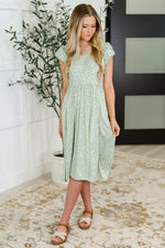 Twirl Me Softly Flutter Sleeve Dress in Sage - Maple Row Boutique