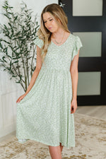 Twirl Me Softly Flutter Sleeve Dress in Sage - Maple Row Boutique