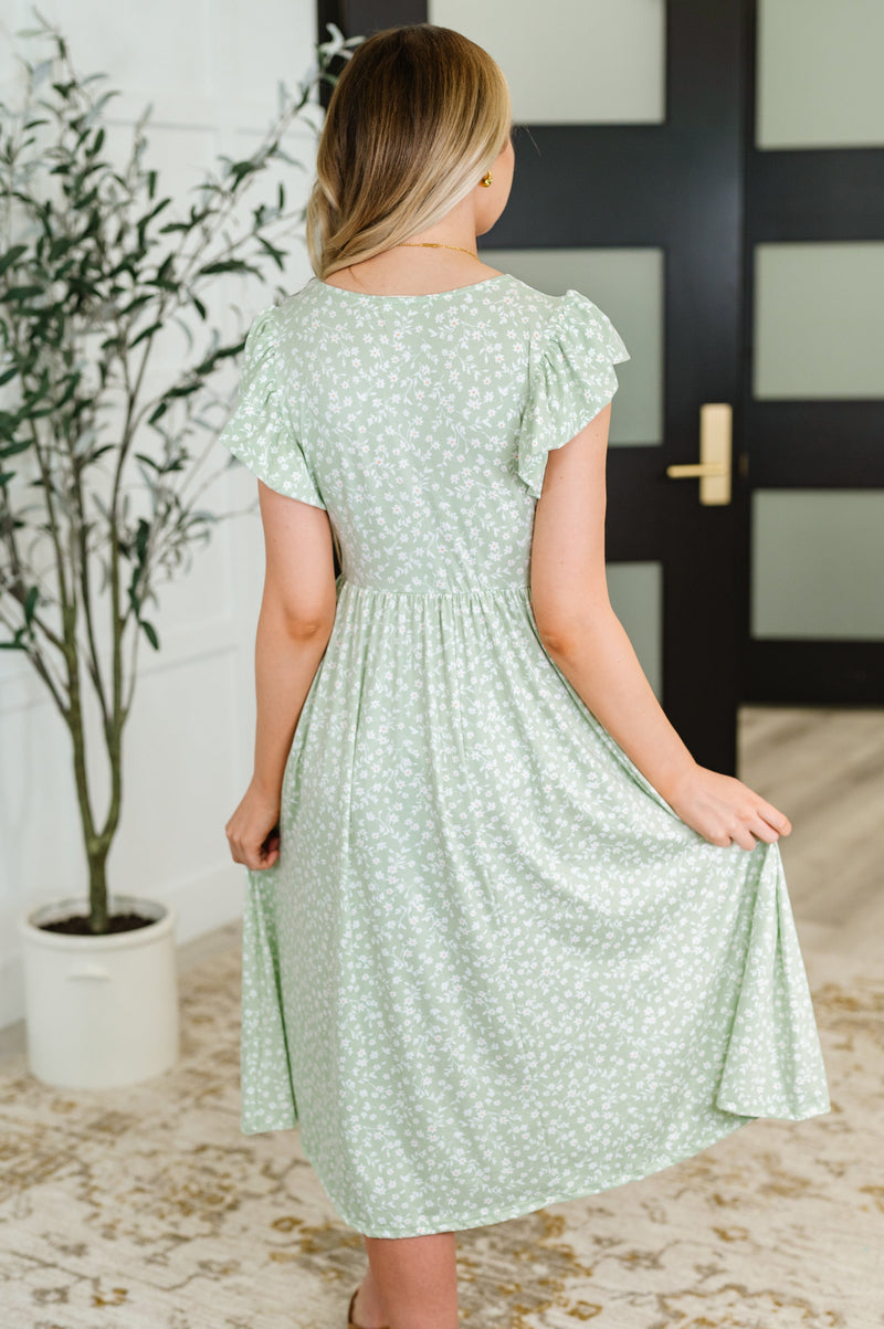 Twirl Me Softly Flutter Sleeve Dress in Sage - Maple Row Boutique