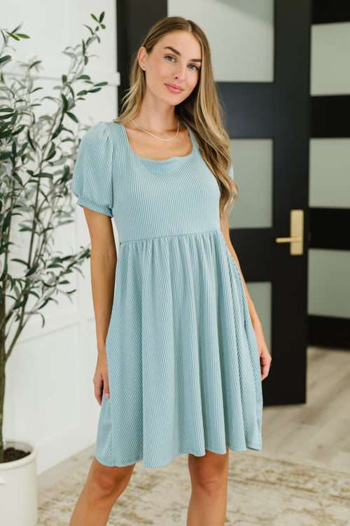 Twirlin’ Dirty Cable Ribbed Knit Dress in Sage Green - Maple Row Boutique
