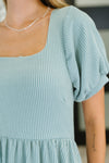 Twirlin’ Dirty Cable Ribbed Knit Dress in Sage Green - Maple Row Boutique