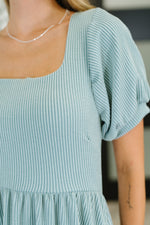 Twirlin’ Dirty Cable Ribbed Knit Dress in Sage Green - Maple Row Boutique