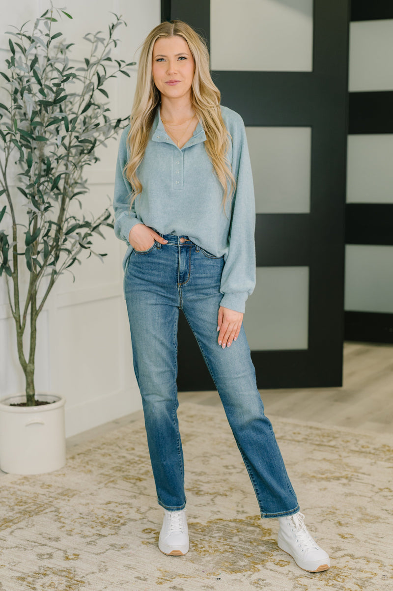 Urban Flux Scooped Hi-Low Long Pullover in Blue Grey - Maple Row Boutique