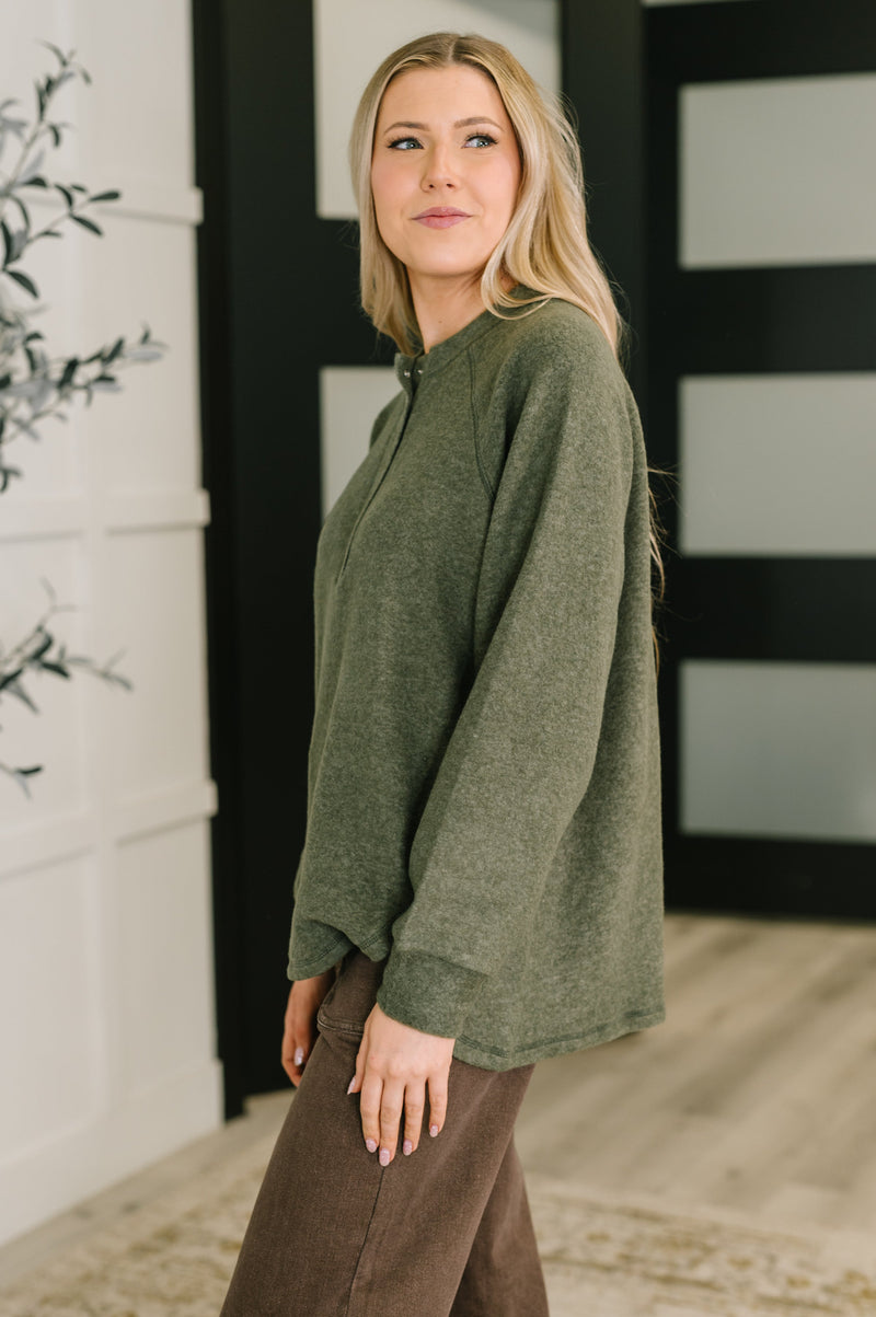 Urban Flux Scooped Hi-Low Long Pullover in Olive - Maple Row Boutique