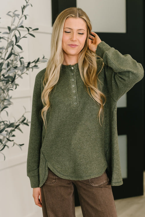 Urban Flux Scooped Hi-Low Long Pullover in Olive - Maple Row Boutique