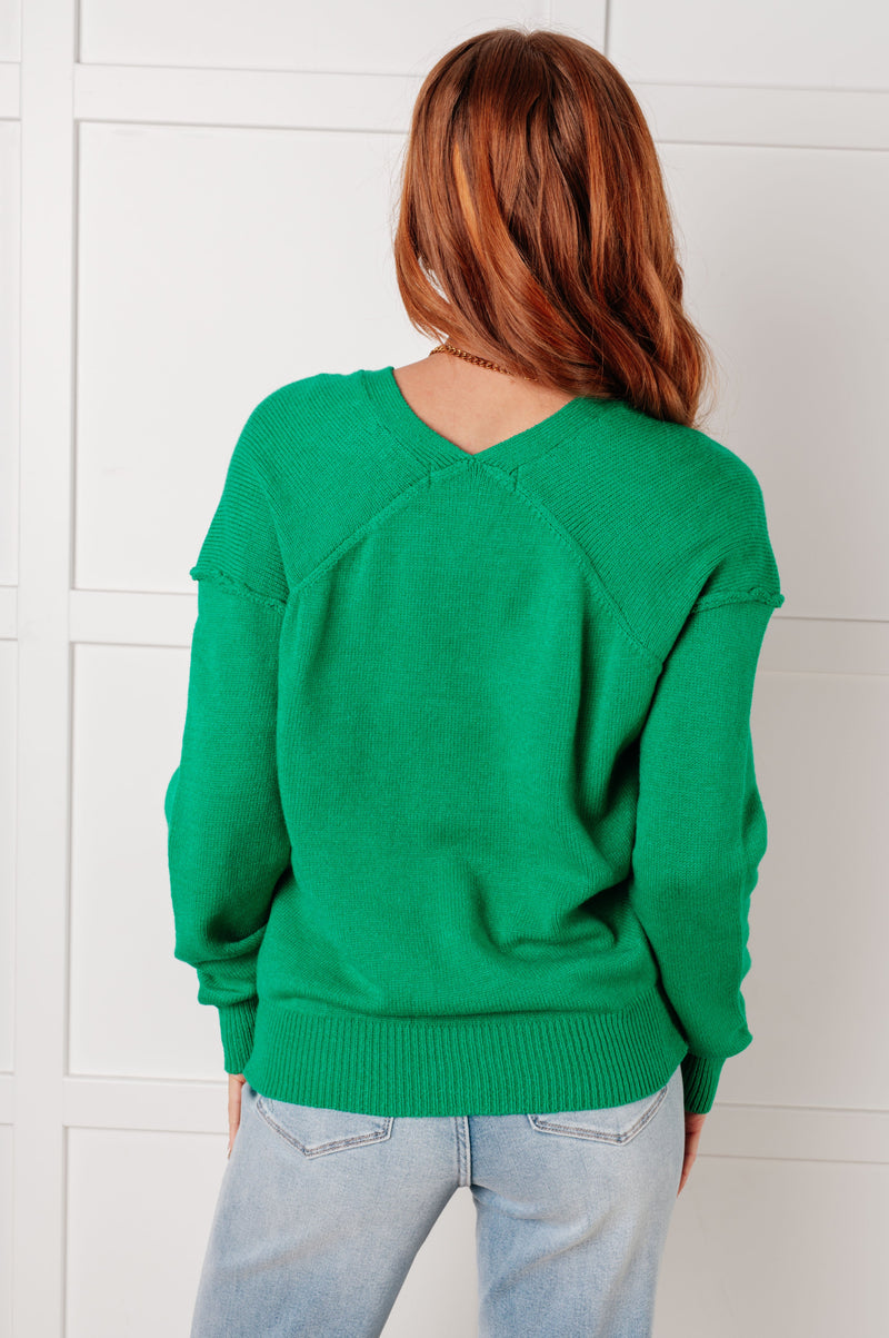 Very Understandable V-Neck Sweater in Green - Maple Row Boutique