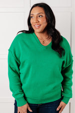Very Understandable V-Neck Sweater in Green - Maple Row Boutique