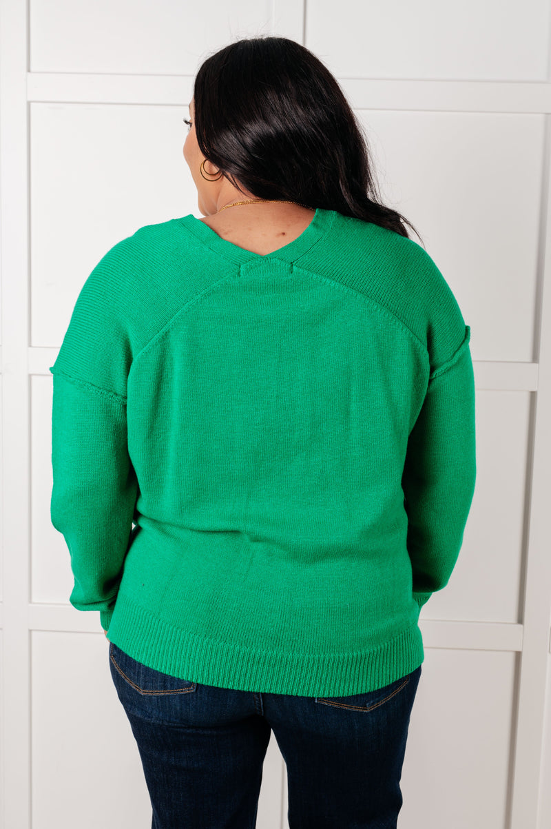 Very Understandable V-Neck Sweater in Green - Maple Row Boutique