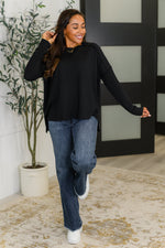 Wander & Rest Cable Ribbed Knit Drop Shoulder Top in Black - Maple Row Boutique