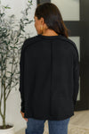 Wander & Rest Cable Ribbed Knit Drop Shoulder Top in Black - Maple Row Boutique