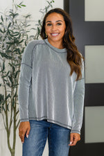 Wander & Rest Cable Ribbed Knit Drop Shoulder Top in Black/White - Maple Row Boutique