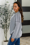 Wander & Rest Cable Ribbed Knit Drop Shoulder Top in Black/White - Maple Row Boutique