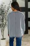 Wander & Rest Cable Ribbed Knit Drop Shoulder Top in Black/White - Maple Row Boutique