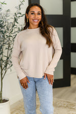 Wander & Rest Cable Ribbed Knit Drop Shoulder Top in Sand Beige - Maple Row Boutique