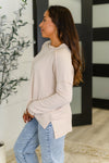 Wander & Rest Cable Ribbed Knit Drop Shoulder Top in Sand Beige - Maple Row Boutique