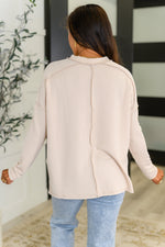 Wander & Rest Cable Ribbed Knit Drop Shoulder Top in Sand Beige - Maple Row Boutique