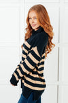 Well Situated Striped Quarter Zip Sweater in Black and Tan - Maple Row Boutique