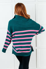 Well Situated Striped Quarter Zip Sweater in Green and Pink - Maple Row Boutique