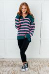 Well Situated Striped Quarter Zip Sweater in Green and Pink - Maple Row Boutique