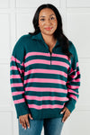 Well Situated Striped Quarter Zip Sweater in Green and Pink - Maple Row Boutique