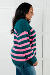 Well Situated Striped Quarter Zip Sweater in Green and Pink - Maple Row Boutique