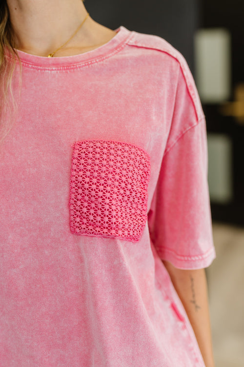 Who's That Girl Crochet Pocket T-Shirt - Maple Row Boutique