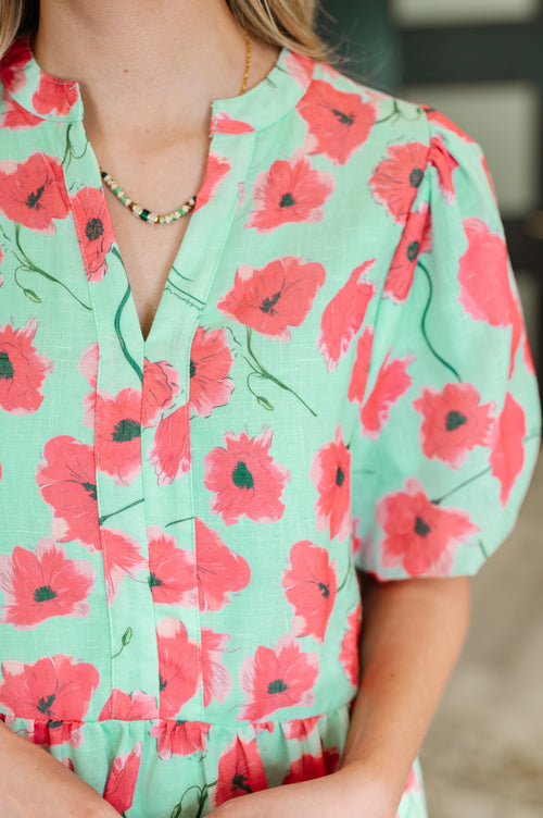 Wildflower Waltz Gathered Tier Dress in Mint - Maple Row Boutique