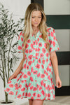 Wildflower Waltz Gathered Tier Dress in Mint - Maple Row Boutique