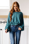 Winging It Ruffle Detail Top in Teal - Maple Row Boutique 